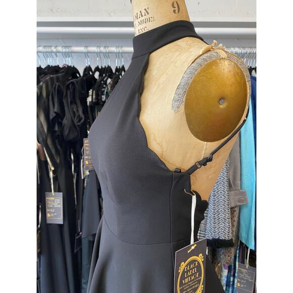 vintage y2k backless black mini dress x-small halter mock neck scalloped jersey - Picture 6 of 9